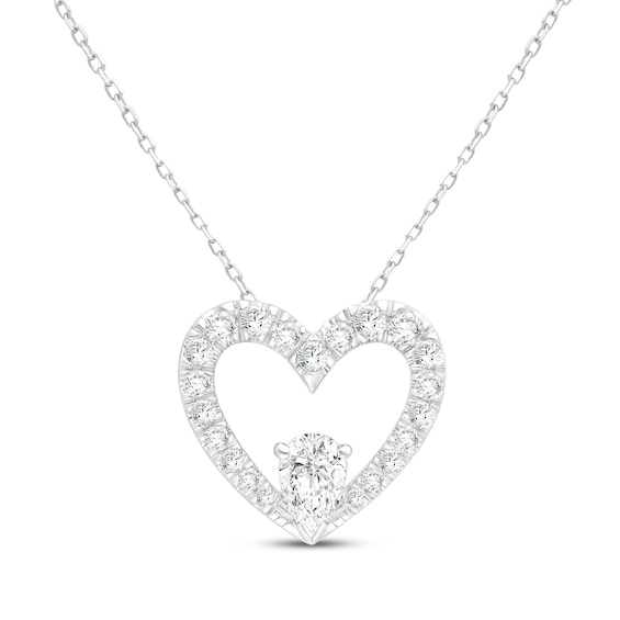 KAY Lab-Grown diamonds Pear-Shaped Center Heart Frame Necklace 3/4 ct tw 10K White Gold 18"