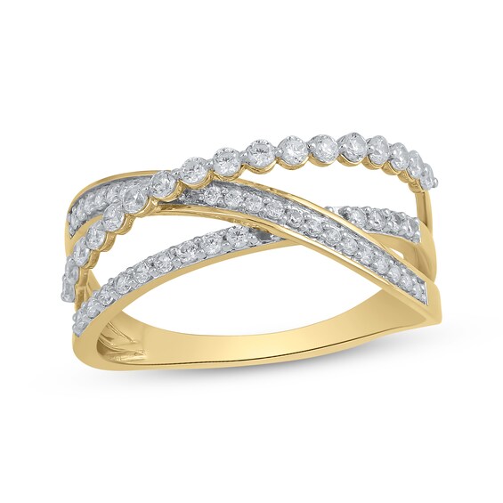 Diamond Three-Row Crossover Ring 1/2 ct tw 10K Yellow Gold
