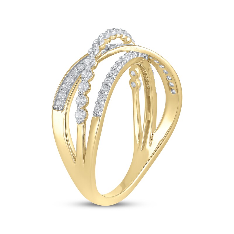 Main Image 2 of Diamond Three-Row Crossover Ring 1/2 ct tw 10K Yellow Gold
