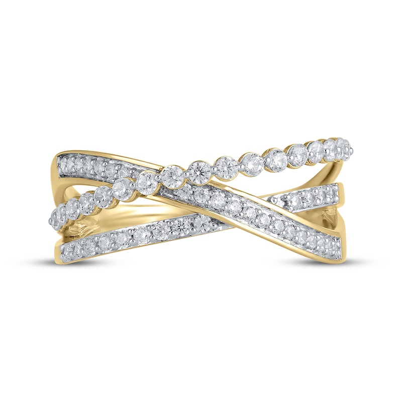 Main Image 3 of Diamond Three-Row Crossover Ring 1/2 ct tw 10K Yellow Gold