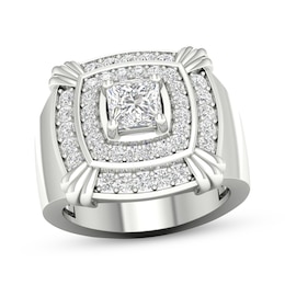 Men's Square-Cut Lab-Grown Diamond Double Cushion Halo Ring 2 ct tw 10K White Gold