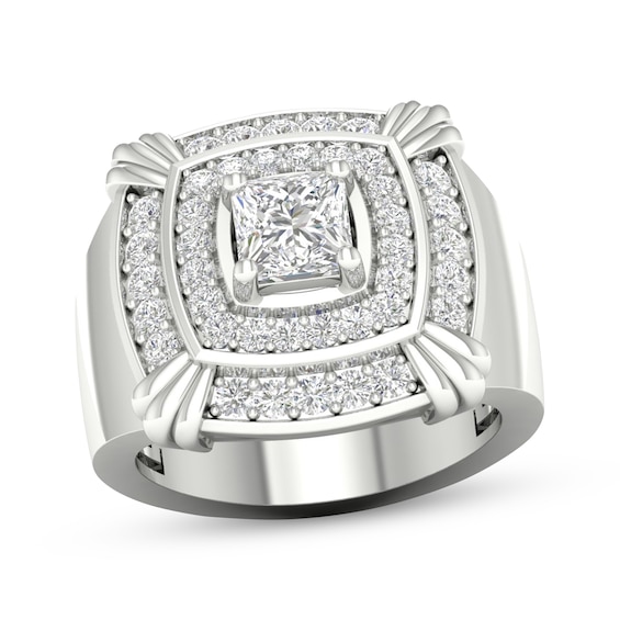 Men's Square-Cut Lab-Grown Diamond Double Cushion Halo Ring 2 ct tw 10K White Gold