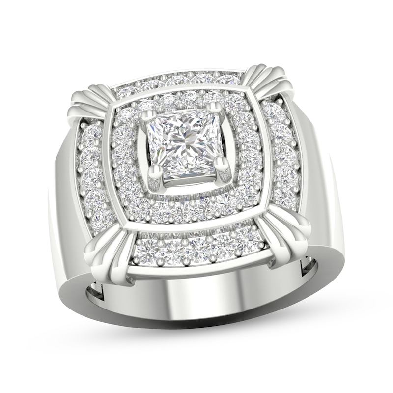 Main Image 1 of Men's Square-Cut Lab-Grown Diamond Double Cushion Halo Ring 2 ct tw 10K White Gold