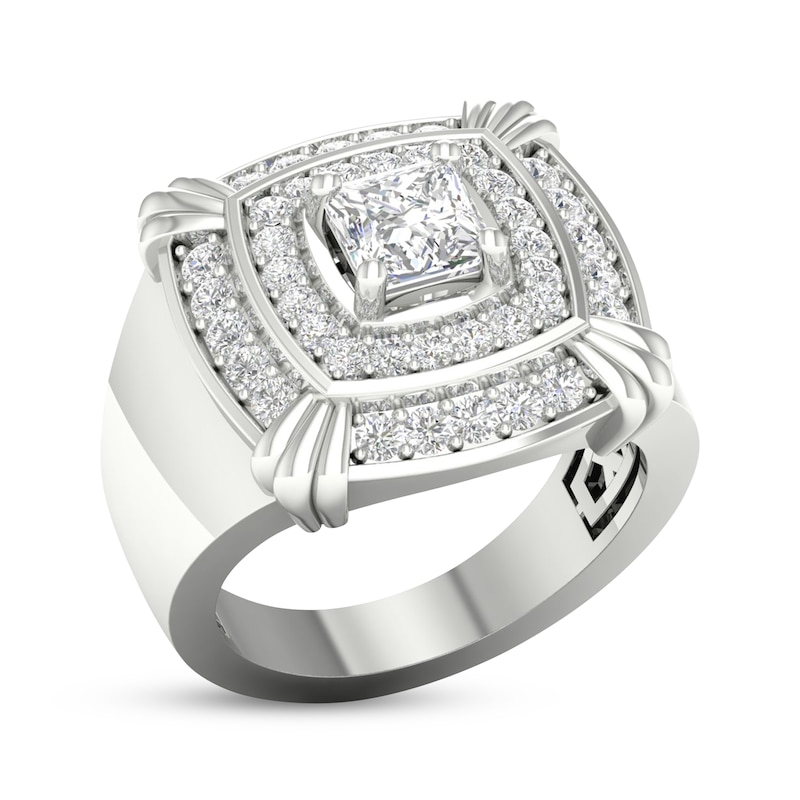 Main Image 2 of Men's Square-Cut Lab-Grown Diamond Double Cushion Halo Ring 2 ct tw 10K White Gold
