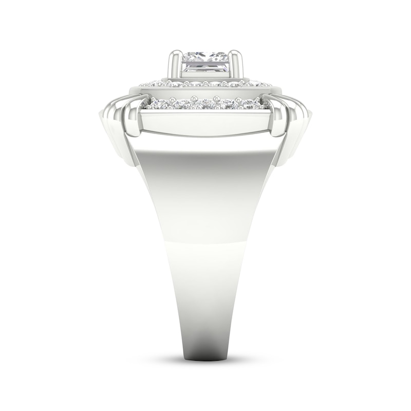 Main Image 3 of Men's Square-Cut Lab-Grown Diamond Double Cushion Halo Ring 2 ct tw 10K White Gold