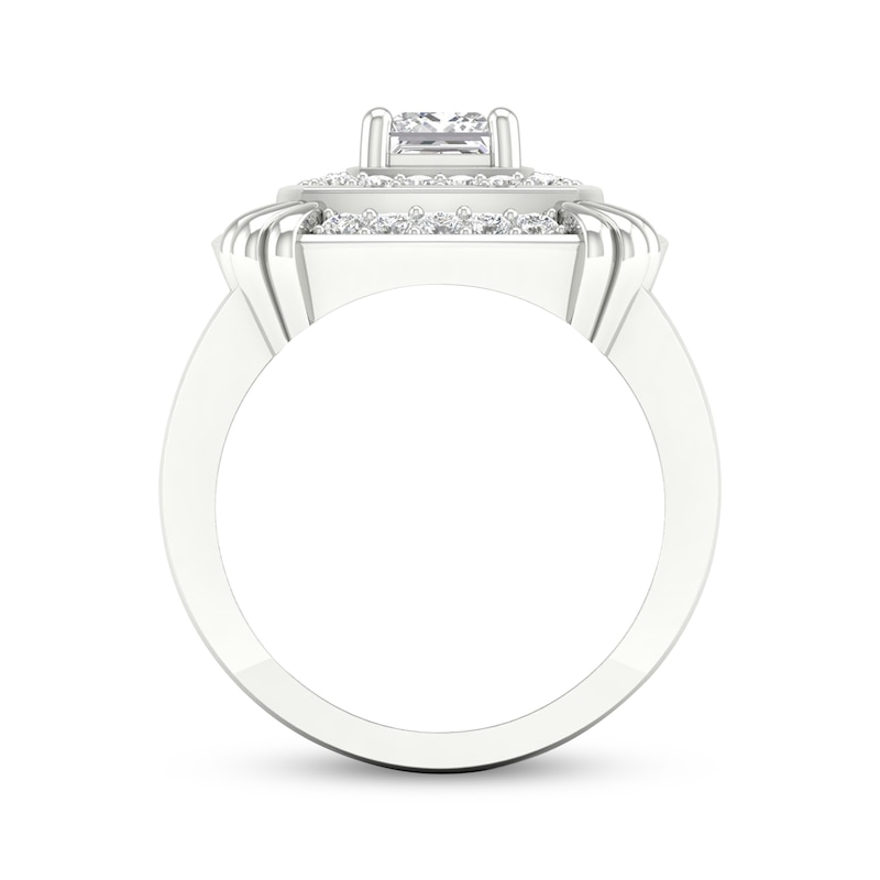 Main Image 4 of Men's Square-Cut Lab-Grown Diamond Double Cushion Halo Ring 2 ct tw 10K White Gold