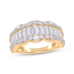 KAY Lab-Grown Diamonds Baguette & Round-Cut Scalloped Ring 1-1/2 ct tw 14K Yellow Gold