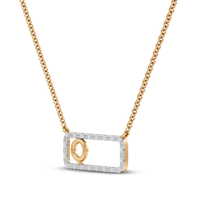 Main Image 2 of Diamond Q Initial Rectangle Necklace 1/10 ct tw 10K Yellow Gold 18&quot;