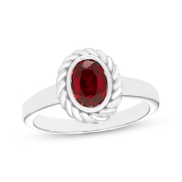 Oval-Cut Lab-Created Ruby Solitaire Twist Frame Ring Sterling Silver