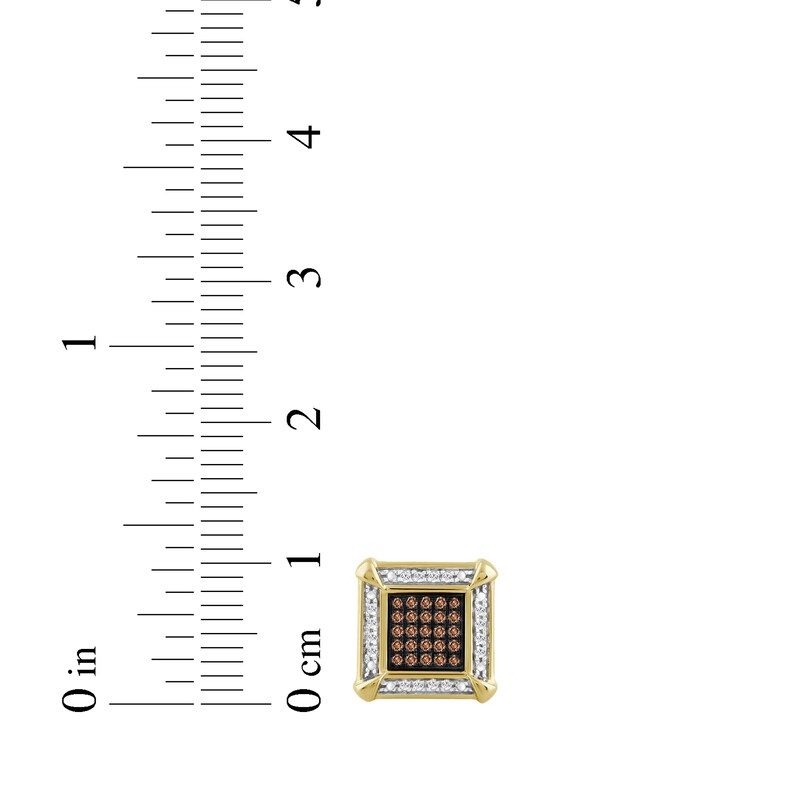 Main Image 4 of Men's Brown & White Diamond Square Stud Earrings 1/4 ct tw 10K Yellow Gold