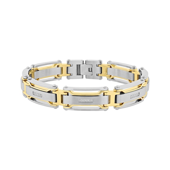 Men's Diamond Link Bracelet 1/6 ct tw Stainless Steel & Yellow Ion Plating 8.5"