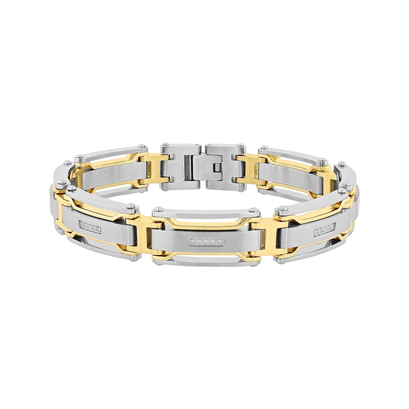 Main Image 1 of Men's Diamond Link Bracelet 1/6 ct tw Stainless Steel & Yellow Ion Plating 8.5"