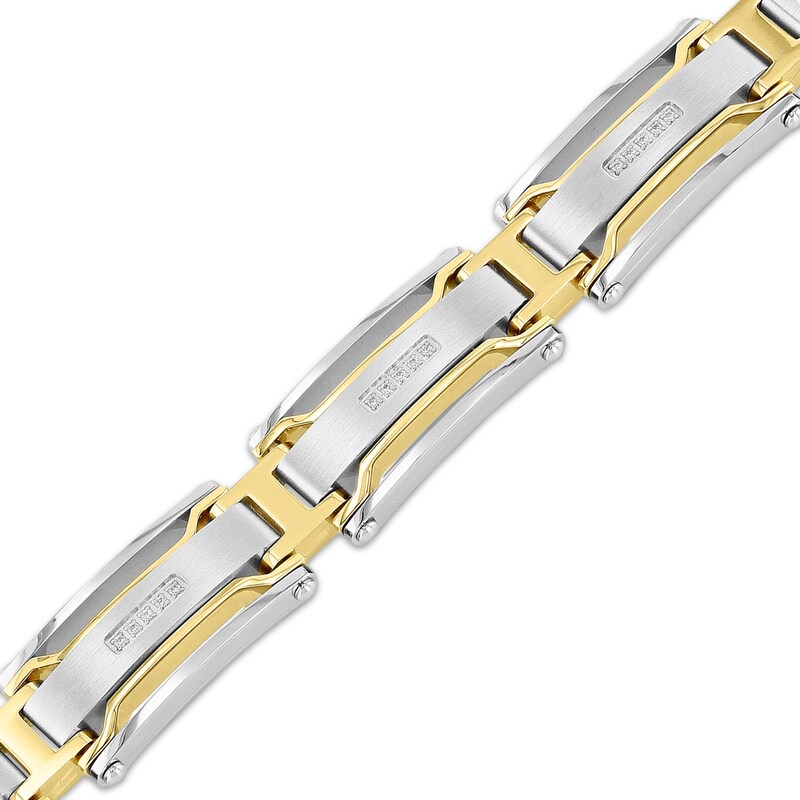 Main Image 2 of Men's Diamond Link Bracelet 1/6 ct tw Stainless Steel & Yellow Ion Plating 8.5"
