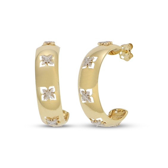Italian Brilliance Diamond-Cut Clover Cutout Hoop Earrings 14K Yellow Gold