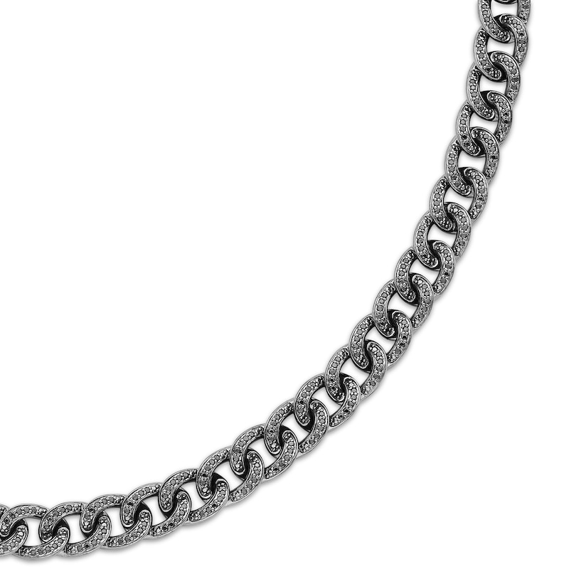 Main Image 2 of Men's Black Diamond Curb Chain Necklace 5-1/3 ct tw Black Rhodium-Plated Sterling Silver 22"