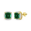 Thumbnail Image 1 of Men's Cushion-Cut Lab-Created Emerald & Diamond Stud Earrings 1/6 ct tw 10K Yellow Gold