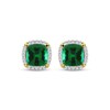 Thumbnail Image 2 of Men's Cushion-Cut Lab-Created Emerald & Diamond Stud Earrings 1/6 ct tw 10K Yellow Gold