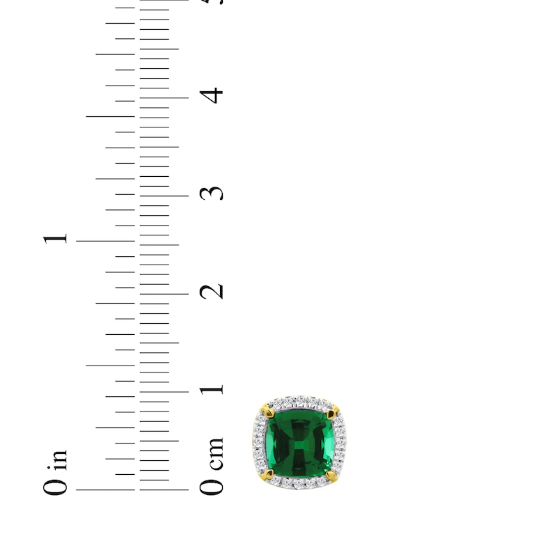 Main Image 4 of Men's Cushion-Cut Lab-Created Emerald & Diamond Stud Earrings 1/6 ct tw 10K Yellow Gold