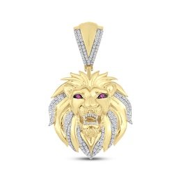 Men's Diamond & Lab-Created Ruby Lion Charm 1/3 ct tw 10K Yellow Gold