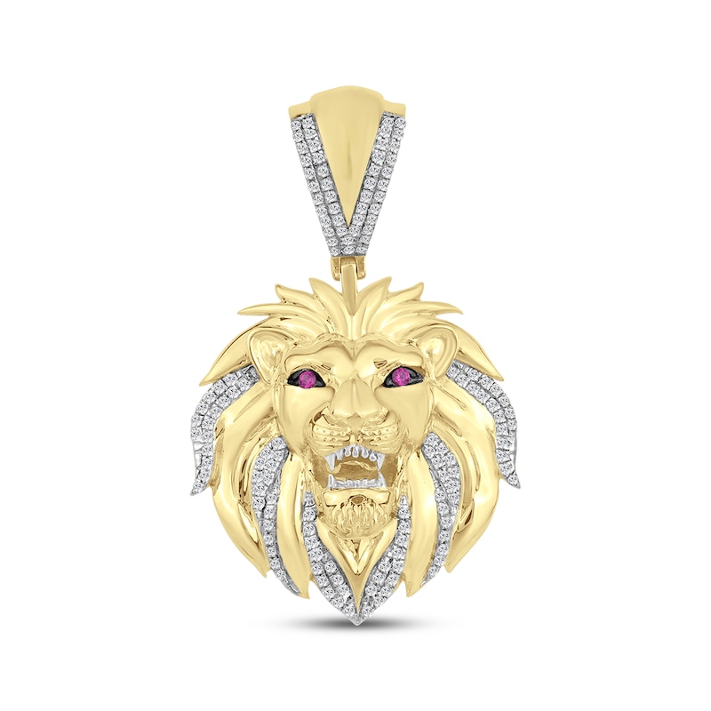 Main Image 1 of Men's Diamond & Lab-Created Ruby Lion Charm 1/3 ct tw 10K Yellow Gold