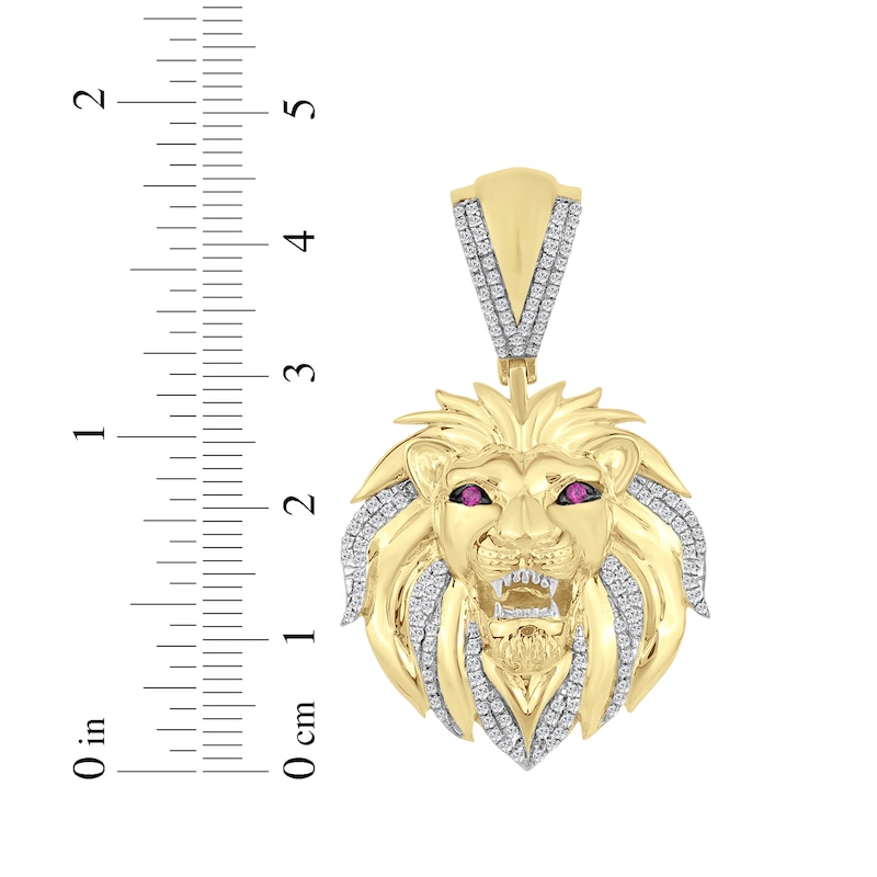Main Image 3 of Men's Diamond & Lab-Created Ruby Lion Charm 1/3 ct tw 10K Yellow Gold