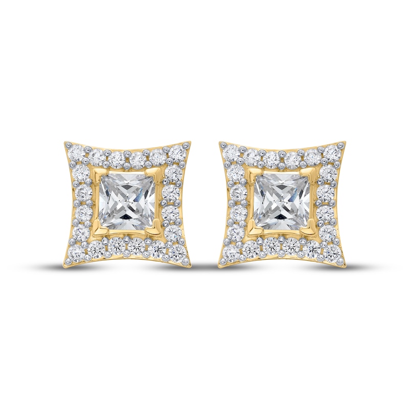 Main Image 2 of KAY Lab-Grown Diamonds Men's Concave Square Stud Earrings 3 ct tw 10K Yellow Gold
