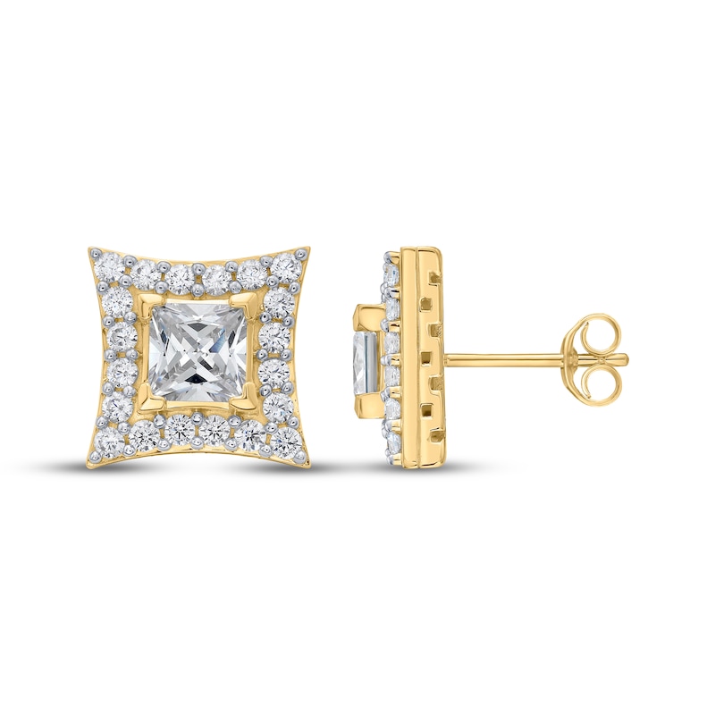 Main Image 3 of KAY Lab-Grown Diamonds Men's Concave Square Stud Earrings 3 ct tw 10K Yellow Gold