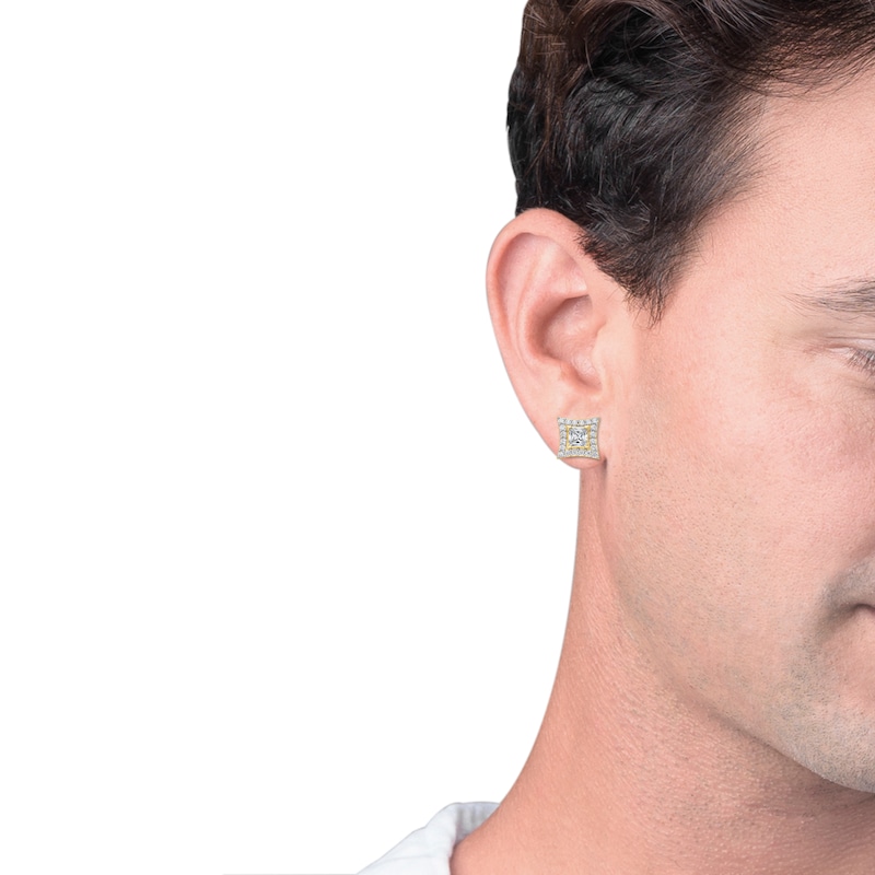 Main Image 4 of KAY Lab-Grown Diamonds Men's Concave Square Stud Earrings 3 ct tw 10K Yellow Gold