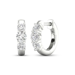 KAY Lab-Grown Diamonds Three-Stone Huggie Hoop Earrings 1 ct tw 10K White Gold