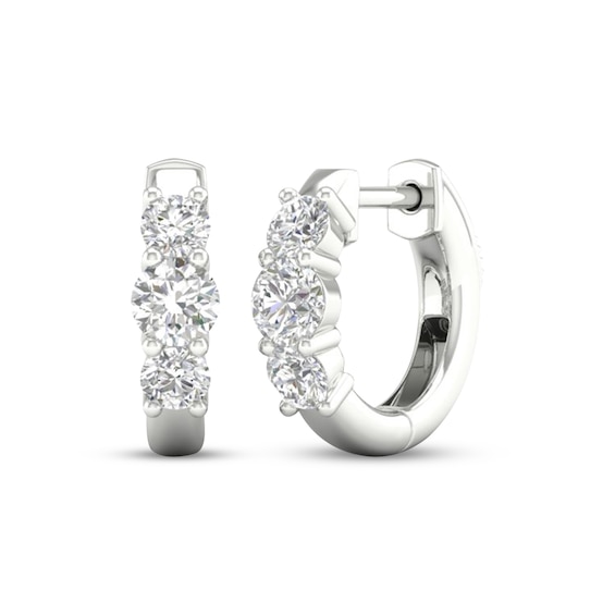 KAY Lab-Grown Diamonds Three-Stone Huggie Hoop Earrings 1 ct tw 10K White Gold
