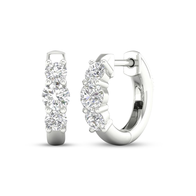 Main Image 1 of KAY Lab-Grown Diamonds Three-Stone Huggie Hoop Earrings 1 ct tw 10K White Gold