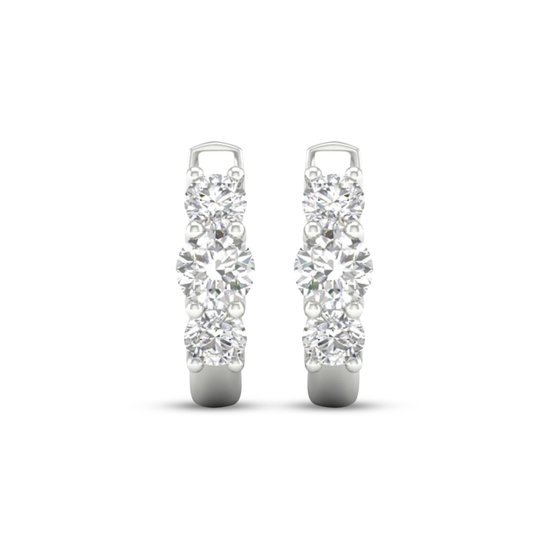 Main Image 2 of KAY Lab-Grown Diamonds Three-Stone Huggie Hoop Earrings 1 ct tw 10K White Gold