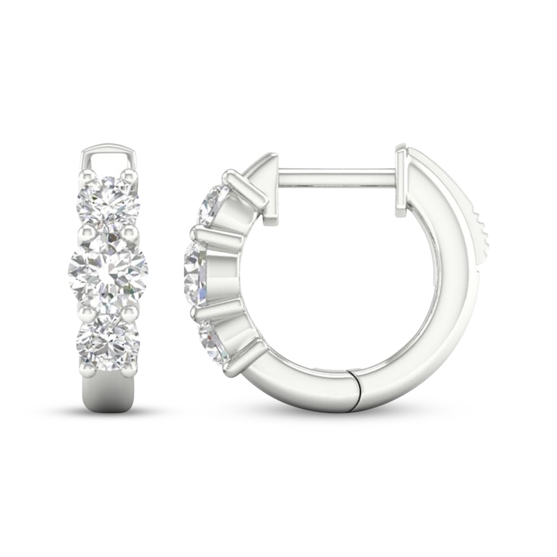 Main Image 3 of KAY Lab-Grown Diamonds Three-Stone Huggie Hoop Earrings 1 ct tw 10K White Gold