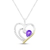 Thumbnail Image 1 of Pear-Shaped Amethyst & White Lab-Created Sapphire Double Heart Necklace Sterling Silver & 10K Yellow Gold 18"