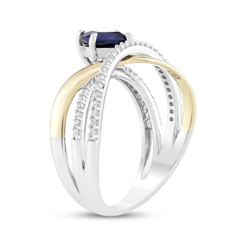 Main Image 2 of Cushion-Cut Blue Lab-Created Sapphire & White Lab-Created Sapphire Crossover Ring Sterling Silver & 10K Yellow Gold
