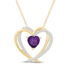 Thumbnail Image 1 of Heart-Shaped Amethyst & White Lab-Created Sapphire Interlocking Hearts Necklace 24K Yellow Gold Vermeil Sterling Silver 18"