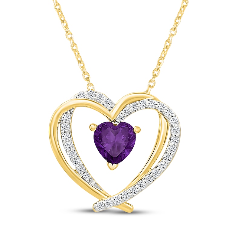 Main Image 1 of Heart-Shaped Amethyst & White Lab-Created Sapphire Interlocking Hearts Necklace 24K Yellow Gold Vermeil Sterling Silver 18"
