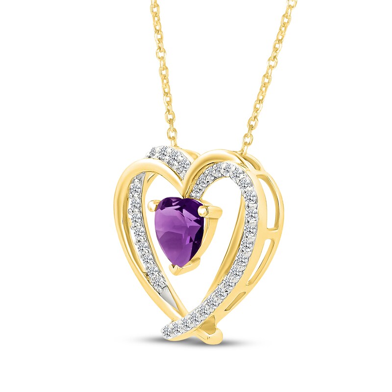 Main Image 2 of Heart-Shaped Amethyst & White Lab-Created Sapphire Interlocking Hearts Necklace 24K Yellow Gold Vermeil Sterling Silver 18"