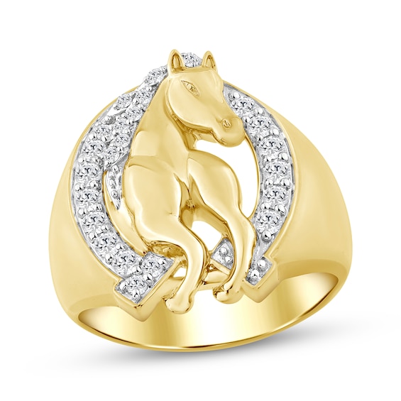 Men's Diamond Horse & Horseshoe Ring 1/2 ct tw 10K Yellow Gold
