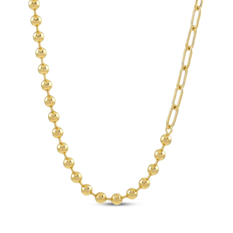 Main Image 1 of Bead & Paperclip Chain Half-and-Half Necklace 24K Yellow Gold Vermeil Sterling Silver 18"