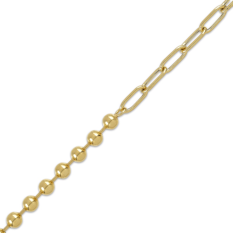 Main Image 2 of Bead & Paperclip Chain Half-and-Half Necklace 24K Yellow Gold Vermeil Sterling Silver 18"