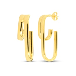 Split J-Hoop Earrings 24K Yellow Gold Vermeil Sterling Silver 34mm