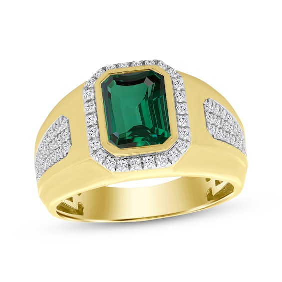 Men's Lab-Created Emerald & Diamond Ring 1/2 ct tw 10K Yellow Gold
