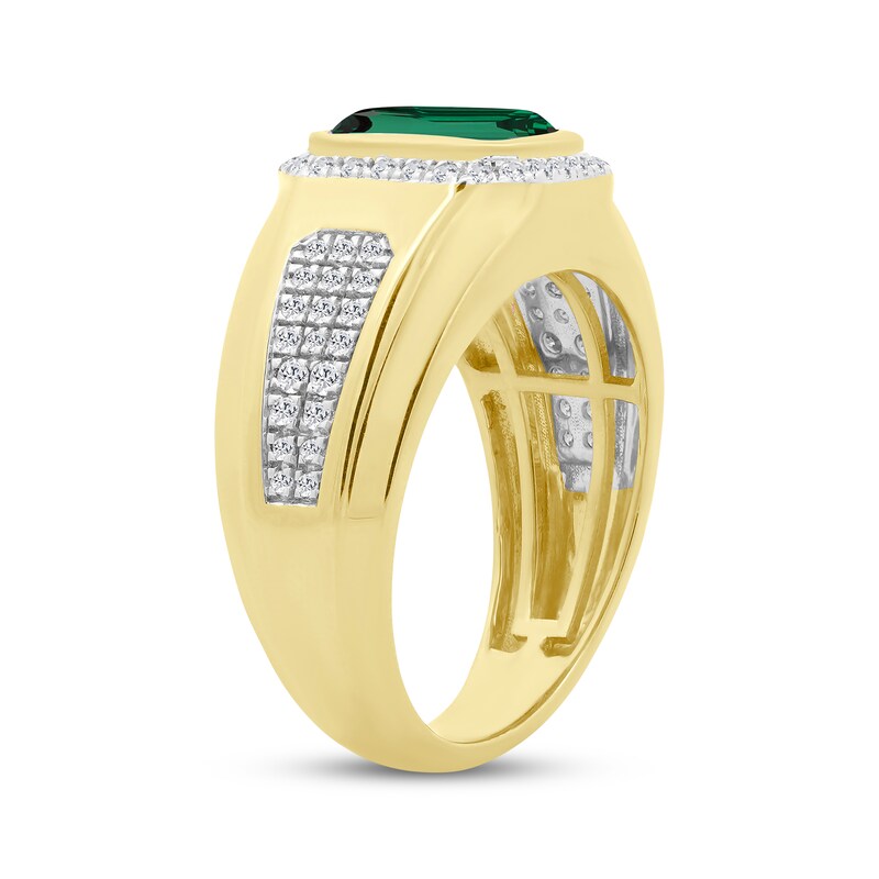 Main Image 2 of Men's Lab-Created Emerald & Diamond Ring 1/2 ct tw 10K Yellow Gold