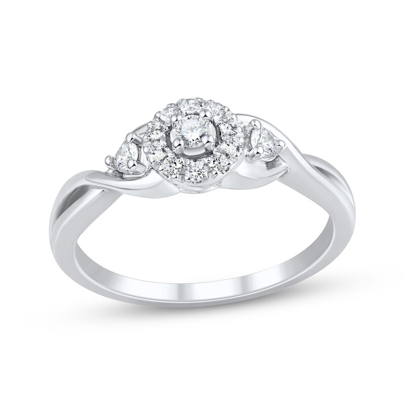 Main Image 1 of Adore Round-Cut Diamond Halo Engagement Ring 1/5 ct tw 10K White Gold