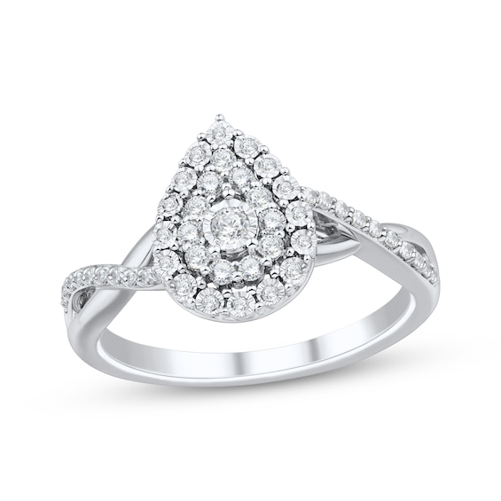 Adore Round-Cut Diamond Pear-Shaped Double Halo Engagement Ring 1/4 ct tw 10K White Gold