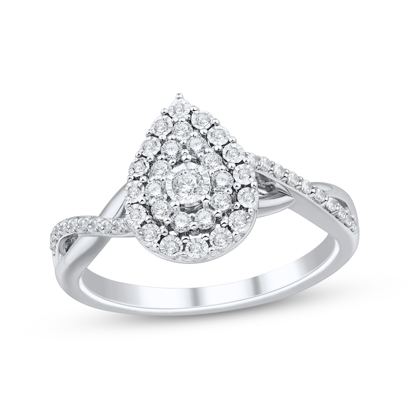 Main Image 1 of Adore Round-Cut Diamond Pear-Shaped Double Halo Engagement Ring 1/4 ct tw 10K White Gold