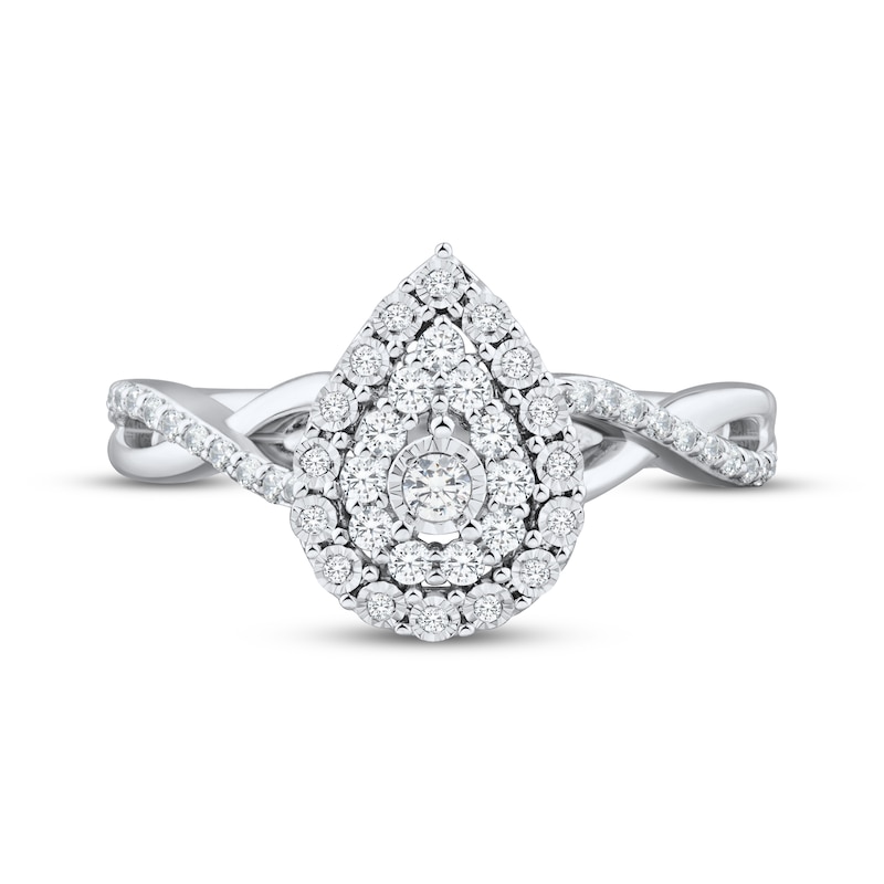 Main Image 3 of Adore Round-Cut Diamond Pear-Shaped Double Halo Engagement Ring 1/4 ct tw 10K White Gold