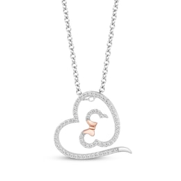 Disney Treasures Minnie Mouse Diamond Heart Necklace 1/4 ct tw Sterling Silver & 10K Rose Gold 19"