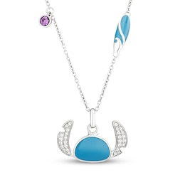 Disney Treasures Lilo & Stitch Amethyst, Diamond & Blue Enamel Necklace 1/10 ct tw Sterling Silver 18"